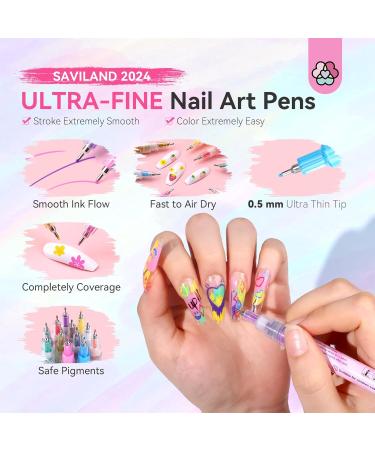 SAVILAND Nail Art Pens Set - 12 Colors 0.5MM Quick Drying Acrylic Nail Polish Markers for DIY Nail Art Design & Graffiti - Buy Online on SooperMarket.com