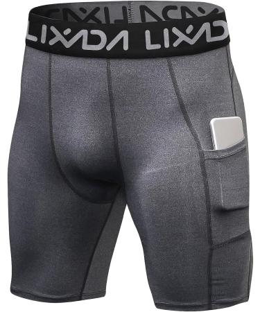 Lixada Men's Elastic Performance Sports Baselayer Shorts - Cool Dry Tights for Active Workouts | Large, A-Black/Grey/White - Buy Online on SooperMarket.com