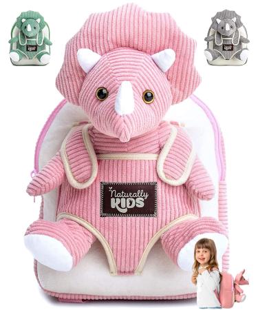 Naturally KIDS Small Dinosaur Backpack Dinosaur Toys for Kids 3-5 - Dinosaur Toys for 3 4 01 Pink Triceratops Small Backpack