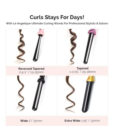 Le Angelique 1 Inch Ceramic Curling Wand - Professional Clipless Curler for Beach Waves & Curls - 450F Instant Heat Dual Voltage Includes Glove & Clips - Pink Zebra - Buy Online on SooperMarket.com