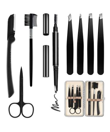 Hocosy eyebrows set plucking the eye brows 8-PCs eyebrow care set with brown eyebrow pencil eyebrows comb tweezers razors brushes scissors care