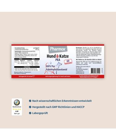 Pharmox Dog & Cat PEA - 100% Pure High Dosage 60 Capsules | Premium Pet Supplement for Health - Buy Online on SooperMarket.com