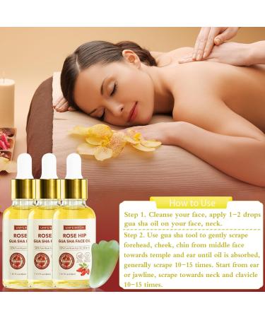 3 Pack Face Oil Gua Sha Set - Organic Rosehip Seed Oil Vitamin E & C - Facial Massage Oil & Gua Sha Tool - Buy Online on SooperMarket.com