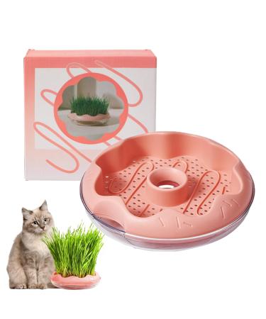 KASESSS Cat Grass Planter Soil Free Hydroponic Cat Grass Tray Round Catnip Cat Grass Box Indoor Cat Plant Planting Box Plastic Cat Grass Sprouting Trays for Cats Dogs and Other Pets (Pink)