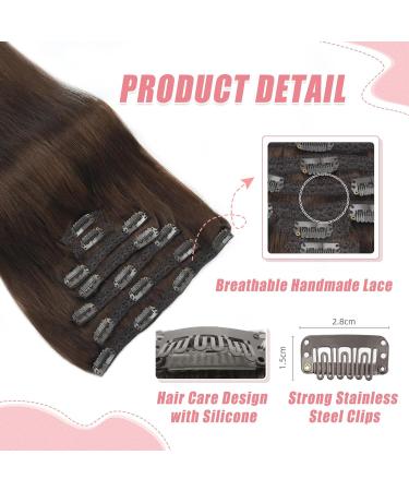 Dark Brown Seamless Clip in Human Hair Extensions - 12 Inch (60g), 7 Pieces Natural Thick Weft Hair Extensions for Women - 4 - Buy Online on SooperMarket.com