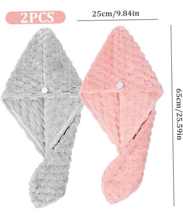 2Pcs Hair Towel Wrap - Quick Dry Microfiber Towel for Curly Hair & All Hair Types - Anti-Frizz & Button Fixing - Large 9.8x25.6 - Buy Online on SooperMarket.com