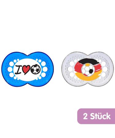 MAM Original Silicone Pacifier Set - Football Collection | Tooth-Friendly Baby Pacifiers (6-16 Months) with Box | Skinsoft Silicone Blue - Buy Online on SooperMarket.com