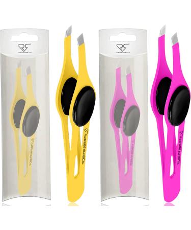 Professional Stainless Steel Slant Tip Eyebrow Tweezers Set | Non-Slip Grip for Ingrown Hair Removal | Yellow & Pink | 2 3xPcs Set - Buy Online on SooperMarket.com