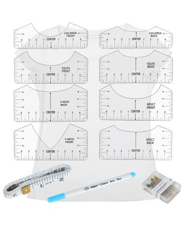 Koogel 8 Pcs Tshirt Ruler, T-Shirt Alignment Guide Tool Tshirt Ruler Guide T Shirt Rulers to Center Designs for Transparent V-Neck/Round T Ruler Children Youth Adult Front and Back Measurement