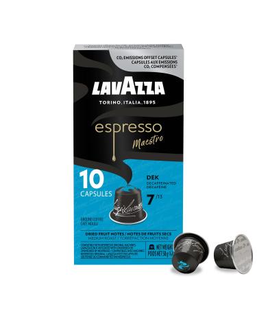 Lavazza Espresso Maestro DEK Medium Roast Coffee Capsules Compatible with Nespresso Original Machines Round and well-balanced espresso notes of dried fruit light chocolate aftertaste (100 pack) Decaf 10 count (Pack of 10)