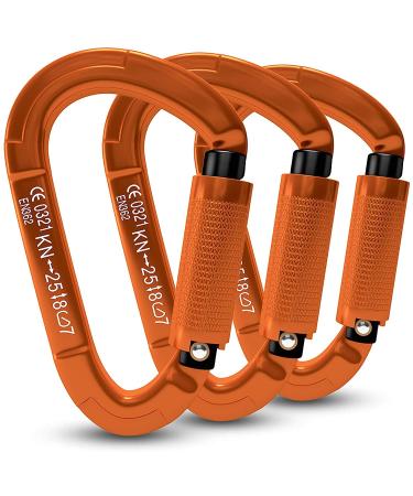 Carabiner climbing climbing equipment 3 pieces Uiaa certified 25kn auto locking climbing carabiner clips for hammocks swing locking dogal orange x 3