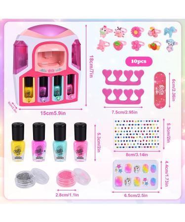 Herenear Kids Nail Polish Kit for Girls Kids Nail Polish Set with 2 In 1 Nail Dryer Set Nail Polish DIY Sticker Glitter Powder Rings Nail Art Kit Manicure Party Christmas Gift - Buy Online on SooperMarket.com