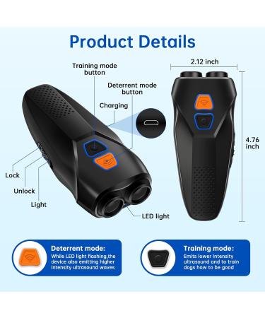 PWEZON Rechargeable Ultrasonic Anti Dog Barking Device | Dual Sensor Deterrent with Training Modes and LED Flashlight - 25 FT Range - Buy Online on SooperMarket.com