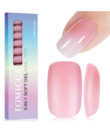TOMICCA Short Square Nail Tips 180PCS Soft Gel Nails Tips 3 in 1 Base Coat Coverage No Filed pre-colored Press on nail tips Matte Full Coverage Nail Tips for Nail Art Extensions15 sizes-Pink Short Square-pink