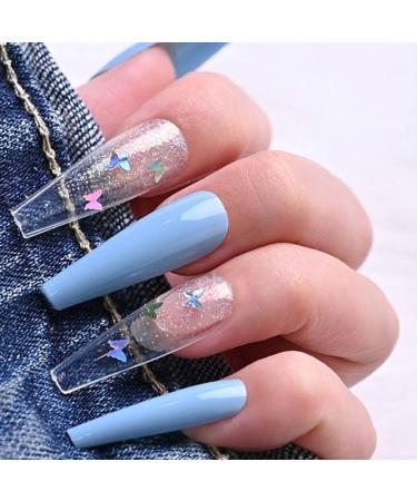 Handcess Long Glossy Blue Coffin Ballerina Press-On Nails 24PC Butterfly Acrylic Art for Women & Girls - Buy Online on SooperMarket.com