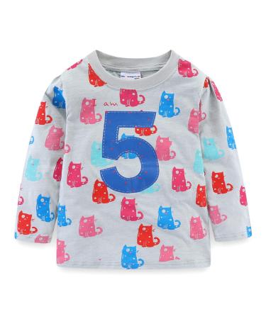 Mud Kingdom Little Girls Boys Birthday Shirt Long Sleeve Cute Cartoon 5 Years Girls Gray