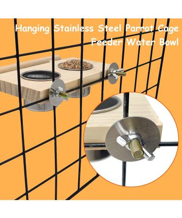 Tfwadmx Bird Food Stainless Steel Cups Wooden Perch Stand - Hanging Feeder Bowls for Parakeets, Conures, Cockatiels, Budgie Parrot - Feeding & Watering Supplies - Buy Online on SooperMarket.com