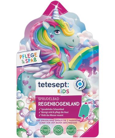 Teteseept Kids Sprudelbad "Rainbow Country" with fruity fragrance - children bathroom fun with bubbling unicorn foam - colorful bathing foam and colored water - 15 x 40 g Tetesept kids bathing pool rainbow country