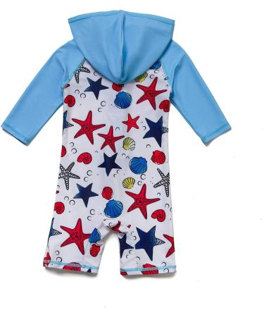 BONVERANO Baby Boys Swimsuit 6-9 Months Blue Star | UPF 50+ Full-Zip Hoodie One Piece Swimwear - Buy Online on SooperMarket.com