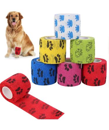 Heyu-Lotus 6 Rolls Pet Vet Wrap Self Adhesive Cohesive Dog Bandage Non-Woven Elastic Bandage Tape Breathable Vet Wrap for Dog Pet Animals 5cm x 4.5m