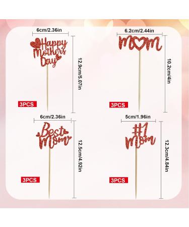 BEISHIDA 12pcs Happy Mother's Day Cupcake Toppers Best Mom Cupcake Decorations Red Cupcake Toppers for Women Mother's Day Party Decoration Party Supplies 12 pcs - Buy Online on SooperMarket.com