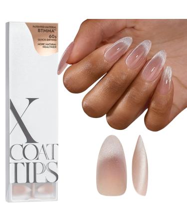 BTArtboxnails XCOATTIPS Cat Eye Nails - French Tip Press On Nails Medium Almond Soft Gel Nail Tips Soak Off Acrylic Fake Nail Extensions 1-M Almond