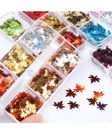 Maple Leaf Nail Glitter Sequins - 3D Holographic Fall Leaves Nail Art Flakes - 6 Colors Laser Autumn Decals for Acrylic Nails - DIY Crafts - Buy Online on SooperMarket.com