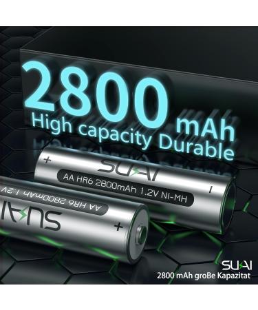 SUKAI AA Rechargeable Batteries 2800mAh High Capacity 1.2V Ni-MH Low Self Discharge Pre-Charged Reusable Batteries 24 Packs - Buy Online on SooperMarket.com