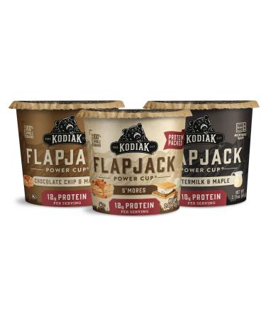 Kodiak Cakes Protein Pancake Flapjack Power Cup Variety - Buttermilk and Maple Chocolate Chip and Maple and S'mores Pancake Cups (Pack of 12) Variety Pack