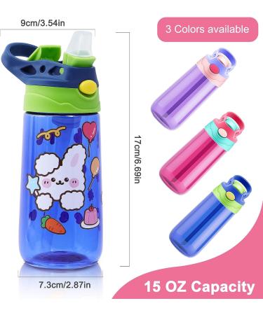 ROISDIYI Kids Water Bottle with Straw - 16oz 3 Pack, Spill Proof & Ideal for Travel - Easy Clean, Dishwasher Safe - Press Button for Pop Up Straw - Buy Online on SooperMarket.com