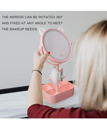 Touch-Screen Vanity Mirror with Lights & Desk Mirror Lights, Portable HD Cosmetic Lighted Mirror - Pink - Buy Online on SooperMarket.com