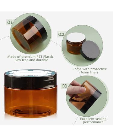 Qeirudu 4 oz Amber Plastic Jars 12 Pack - Refillable Round Brown Cosmetic Containers with Lids and Labels for Beauty Products - Buy Online on SooperMarket.com