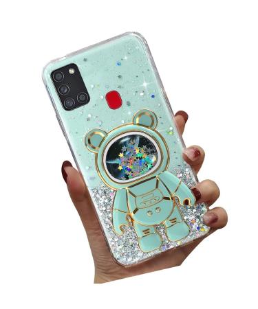 Tivenfezk Nadoli for Samsung Galaxy A21S Treibsand B r Astronaut Hidden Stand Shell caricature glitter astronaut stand soft silicone bling cell phone case transparent protective cover samsung galaxy a21s green