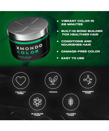 XMONDO Color Super Green Hair Healing Semi Permanent Color - 8 Fl Oz Vegan Formula with Hyaluronic Acid & Bond Building Technology - Buy Online on SooperMarket.com