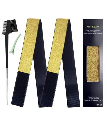 2PCS Elastic Bands for Wig Wig Band Lace Melting Band Lace Band Edge Band Edge Wrap to Lay Edges Wig Band for Melting Lace (2pcs - Gold)
