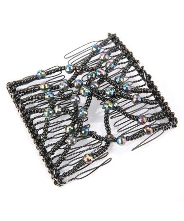 Salmue Hair Combs with Elastic by HairZing - Double Comb for Thick  Magic Easy Hair Beads Slide Stretchy Hairpin for Women Girls Hair Accessory Black