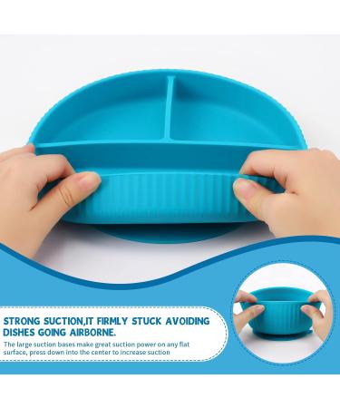 Baby Feeding Set - Silicone Bib, Suction Divided Bowl, Spoon, Fork - Toddler Utensils for Baby Led Weaning - Blue (6 Months) - Buy Online on SooperMarket.com