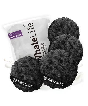 Loofah Sponge Bath Sponge for Women Men 4 Pack (Black Rough Surface)