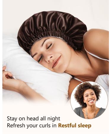 Shop Mikimini Satin Hood 2-Pack for Men & Women - Turnable Double-Layer Silk Sleep Hood for Curly Hair & Braids - Adjustable XL (Chocolate/Silver) - Buy Online on SooperMarket.com