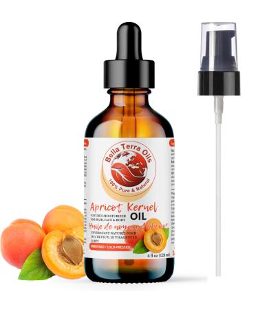 Apricot Kernel Oil - 120ml 100% Pure Cold-Pressed Unrefined Organic Additive-Free Rich in Antioxidants - Natural Moisturizer for Hair Face Body Nails Stretch Marks by Bella Terra Oils