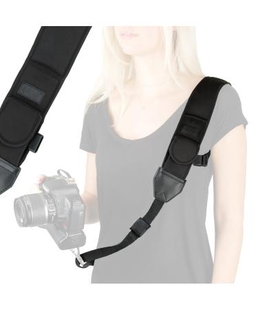 USA GEAR Camera Sling Shoulder Strap with Adjustable Neoprene, Safety Tether, Accessory Pocket, Quick Release Buckle - Compatible with Canon, Nikon, Sony and More DSLR and Mirrorless Cameras (Black)