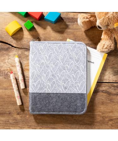 Luxdag A5 Moms Organizer with Zipper - Customizable Felt Cover for Mother's Pass Ultrasound Pics & Vaccination Record - Perfect Gift for Expecting Mothers - Light Gray/Heart Design - Buy Online on SooperMarket.com
