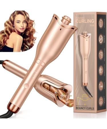 Professional Automatic Hair Curler with Anti-Tangle Technology - Large Slot, 4 Temperature Settings, 3 Timer Options - Dual Voltage Rotating Curling Iron in Champagne - Buy Online on SooperMarket.com