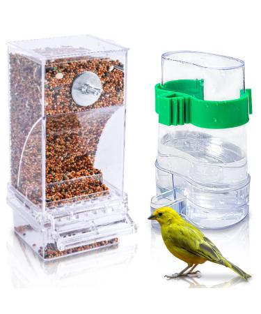 Hamiledyi No Mess Bird Feeders Automatic Parrot Feeder Drinker Acrylic Seed Food Container Parakeet Water Dispenser Cage Accessories for Lovebirds Budgies Canary Finch Transparent Seed Feeder with Water Dispenser