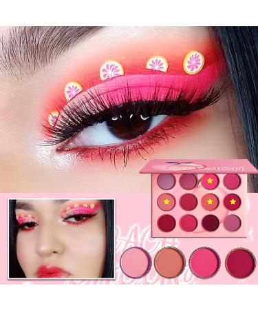 Pink Purple Eyeshadow Palette Makeup 12 Colors Pigmented Matte Shimmer Cute Eye Shadow Tone Small Bright Peach Red Violet Eyeshadow Pallet Long Lasting Shades For Girl Women Summer Travel - Buy Online on SooperMarket.com