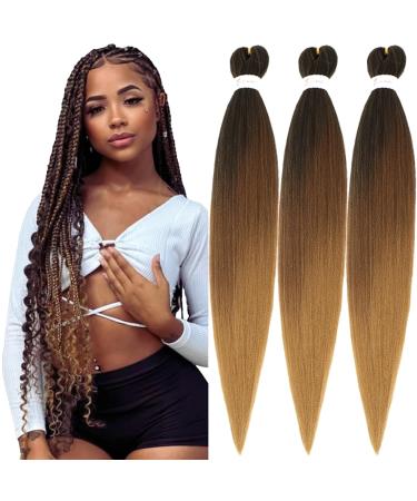 Xusuperb 30 inch long Pre Stretched Braiding Hair Ombre Braun Easy Braids Extensions Kanecalon Kunsthaar for braid 3 packs of Packs Soft Knotless Yaki texture braids Hair extensions (T1B/30/27#) 76 cm (3 SPACE) T1B/30/27#