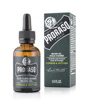 Proraso Beard Oil Cypress & Vetyver 30ml Scented Beard Softener for Men Softens and Protects Long Bristly Beards Made in Italy Single