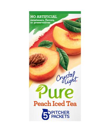 Crystal Light Pure Peach Iced Tea Naturally Flavored Powdered Drink Mix with No Artificial Sweeteners, 5 ct Pitcher Packets