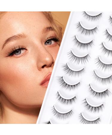 10 Styles Variety Pack Faux Mink Lashes Mix 12mm -14mm 10 Pairs False Eyelashes Natural Look 3D Small Face Eyelashes Short Soft Fake Lashes 100% Handmade Lashes Wispies Reusable Eye Lash with Black Band by EMEDA