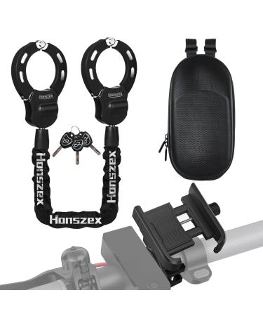 Honszex Castle for E Scooter E Scooter Castle handcuff lock with keys E roller lock with a cell phone holder and waterproof bag accessories for electric scooters and electric bicycles black + bag + cell phone holder